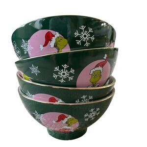 Disney GRINCH Cereal Bowls 5.5in Christmas Holiday Red Green Pink Set of 4 New